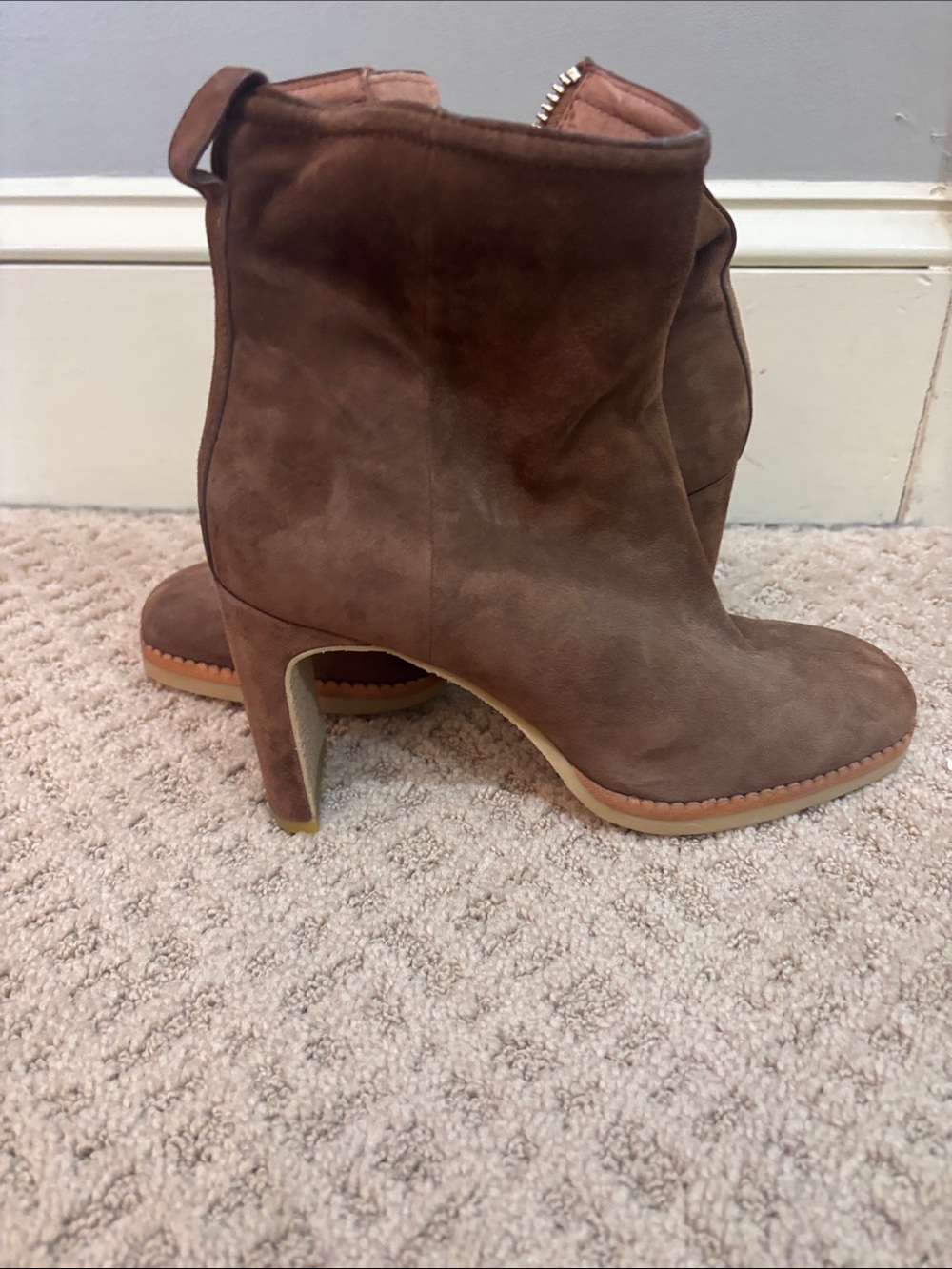 Suede Brown Ankle Booties with Mid Heel
